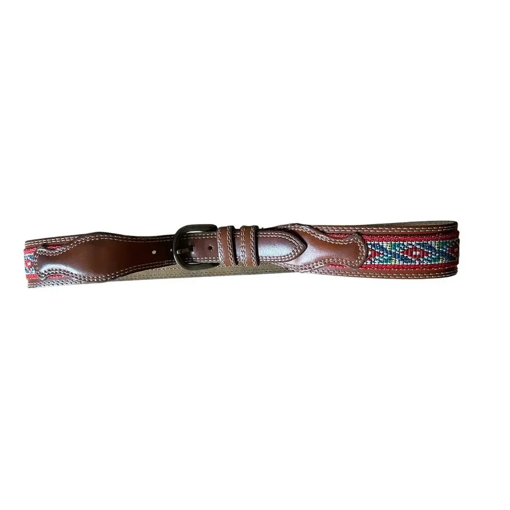 Vintage Kenzo Paris Embroidered Woven Brown Leather Belt Size 70cm/ Small